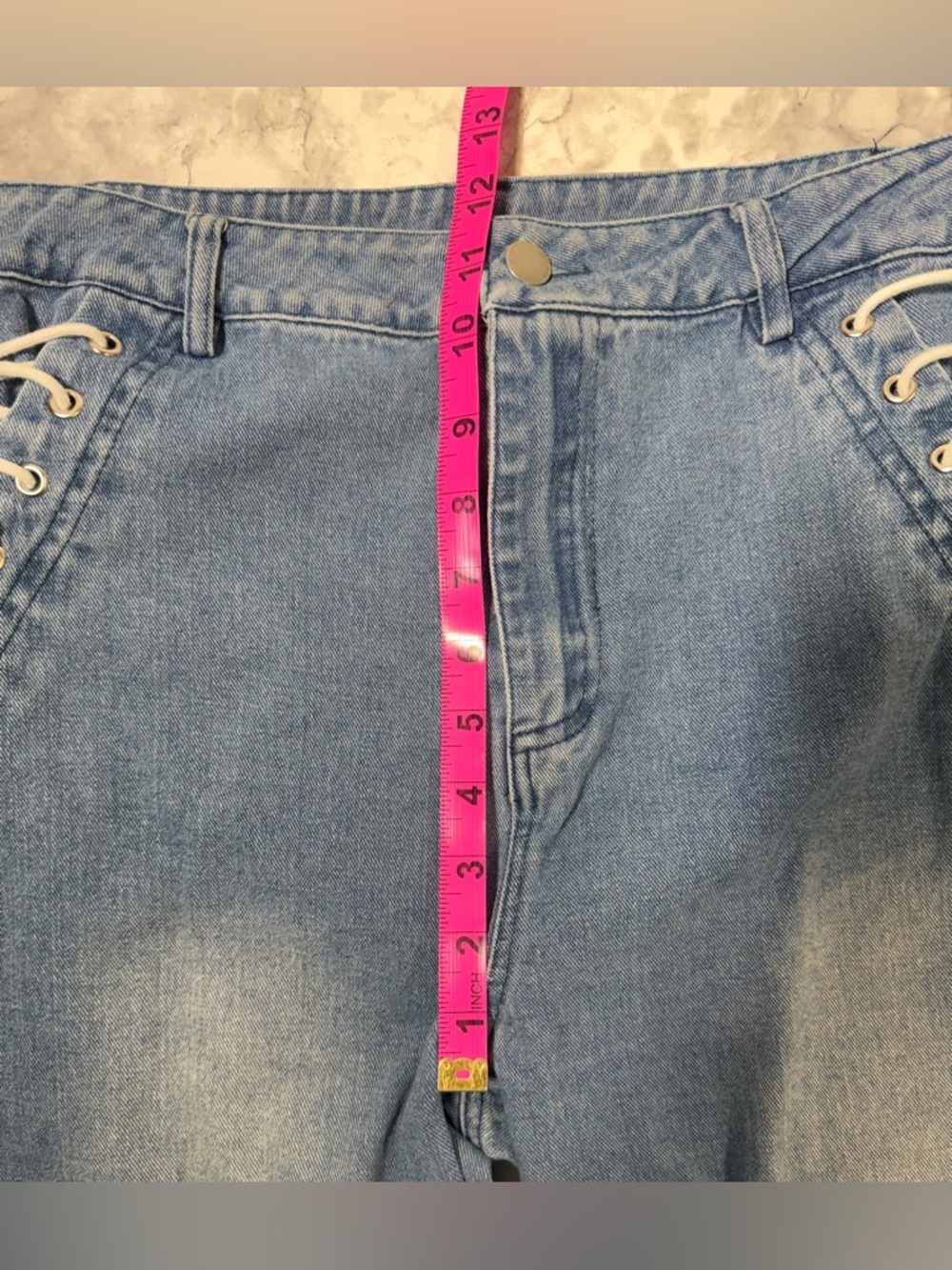 Le Lis Light Blue retro look flare-Leg Y2K faded Jean with Lace-Up Sides size L - Picture 4 of 9